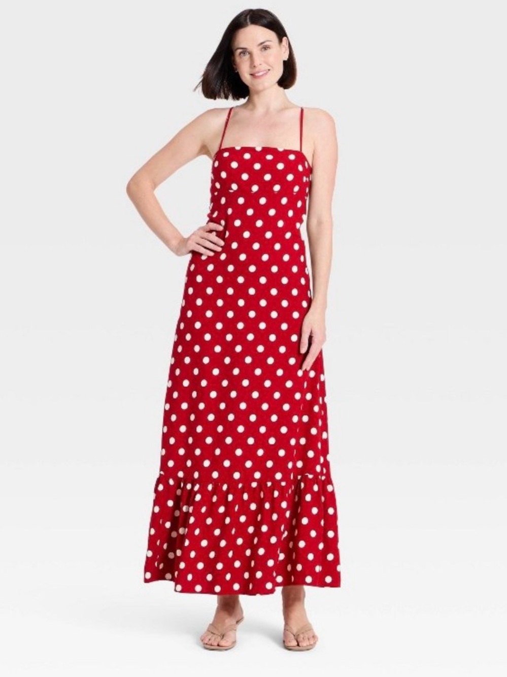 a new day Red Polka Dot Maxi Dress with Spaghetti Straps